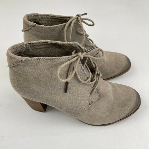 TOMS Lunata Taupe Suede Heeled Lace Ankle Boot - Picture 2 of 9
